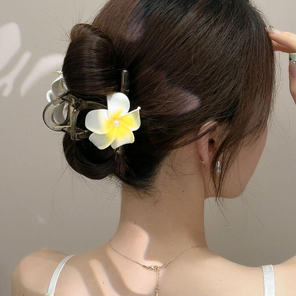 Pearl Hair Claw Korean Style Shark Clip Creative Eggflower Hair Clip  Female