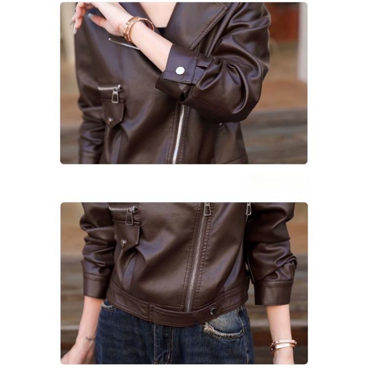 European Style Fashionable Women's Short PU Jacket for Autumn