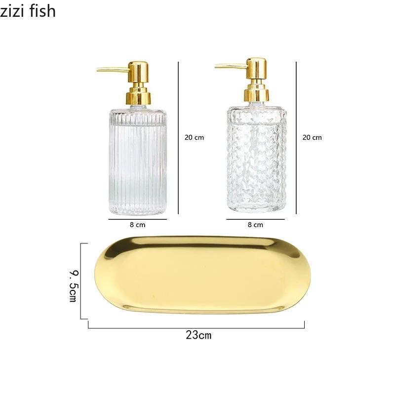 Glas Handdesinfektionsmittel Lotion Flasche Metall Keramik Tablett Braun Gelb Druckverschluss Shampoo Flasche Badezimmer Seifenspender Dekoration