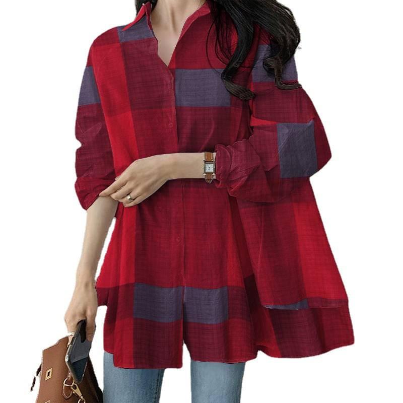 Women's Plaid Loose Long Sleeve Button-Up Shirt - 2024 Autumn Fashion Top