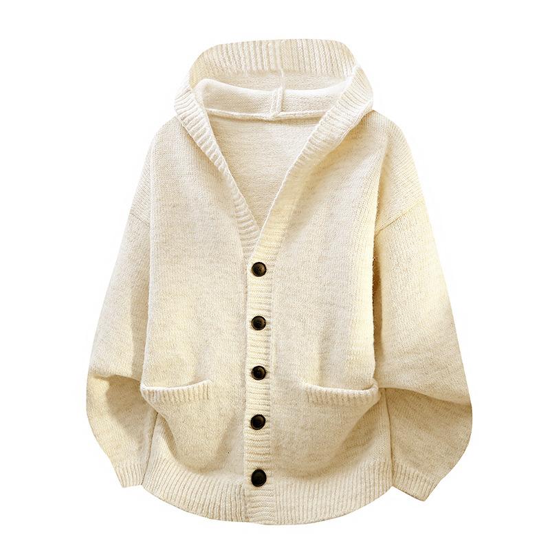 

Мужской вязаный кардиган с капюшоном на пуговицах, свободного кроя, осенний, повседневный, модный, теплый, удобный, ленивый стиль, свитер, верхняя одежда L бежевый