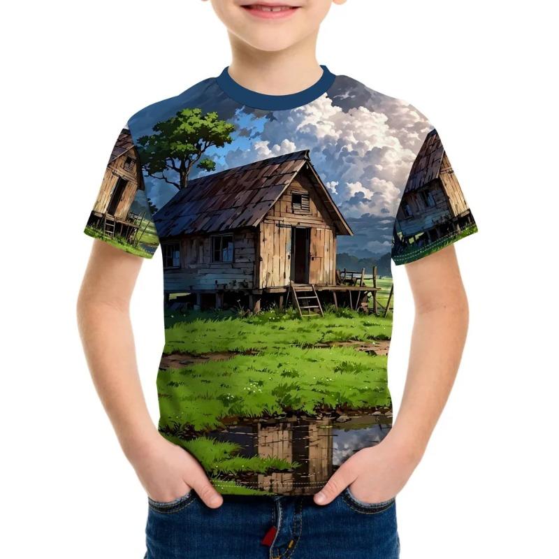 Summer Children's 3D Printed Crew Neck T-shirt Is Fashionable, Versatile, Trendy, Breathable, and Casual