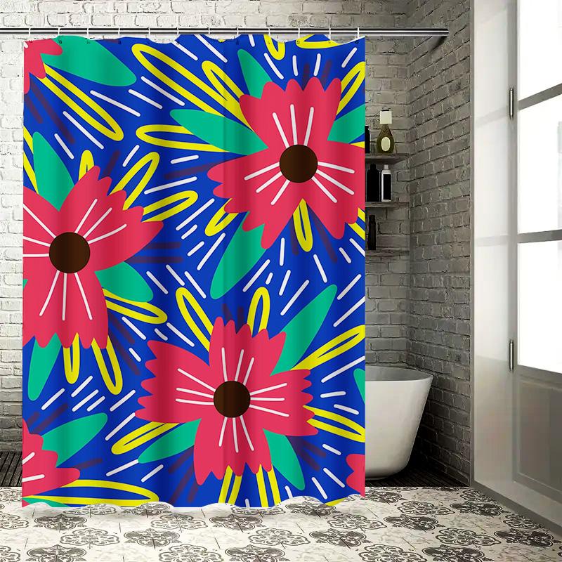 Colorful Shower Curtain Flower Blue Green Red Decorative Waterproof Polyester Bathroom Window Privacy Washable Modern