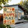 D Flat Retro Metal Sign This Is My Happy Place with Vibrant Floral Design X for IndoorOutdoor Wall Decor