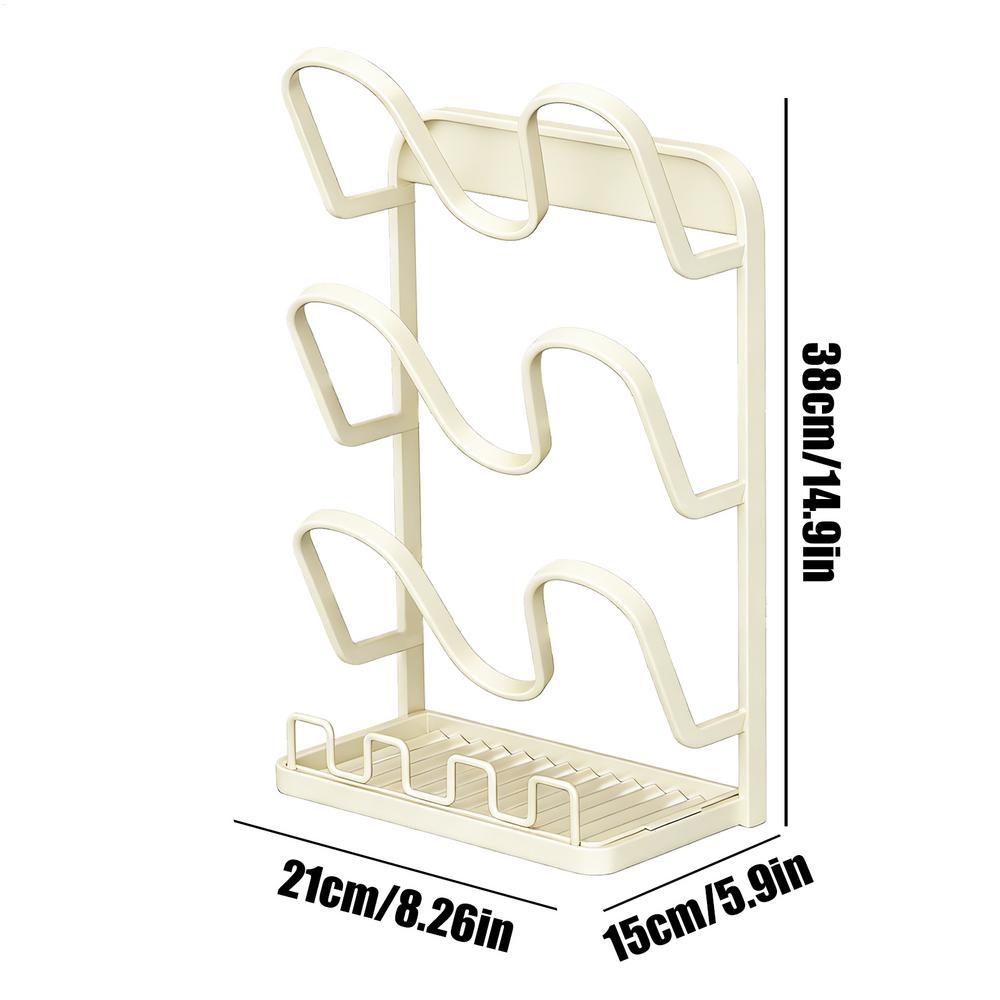 

Pan Lid Organizer with Drip Tray Space Saving Non-Slip Pan and Pot Lid Storage Organizer for Spoon Fork Spatula Soup Ladle Towel 2-tier білий