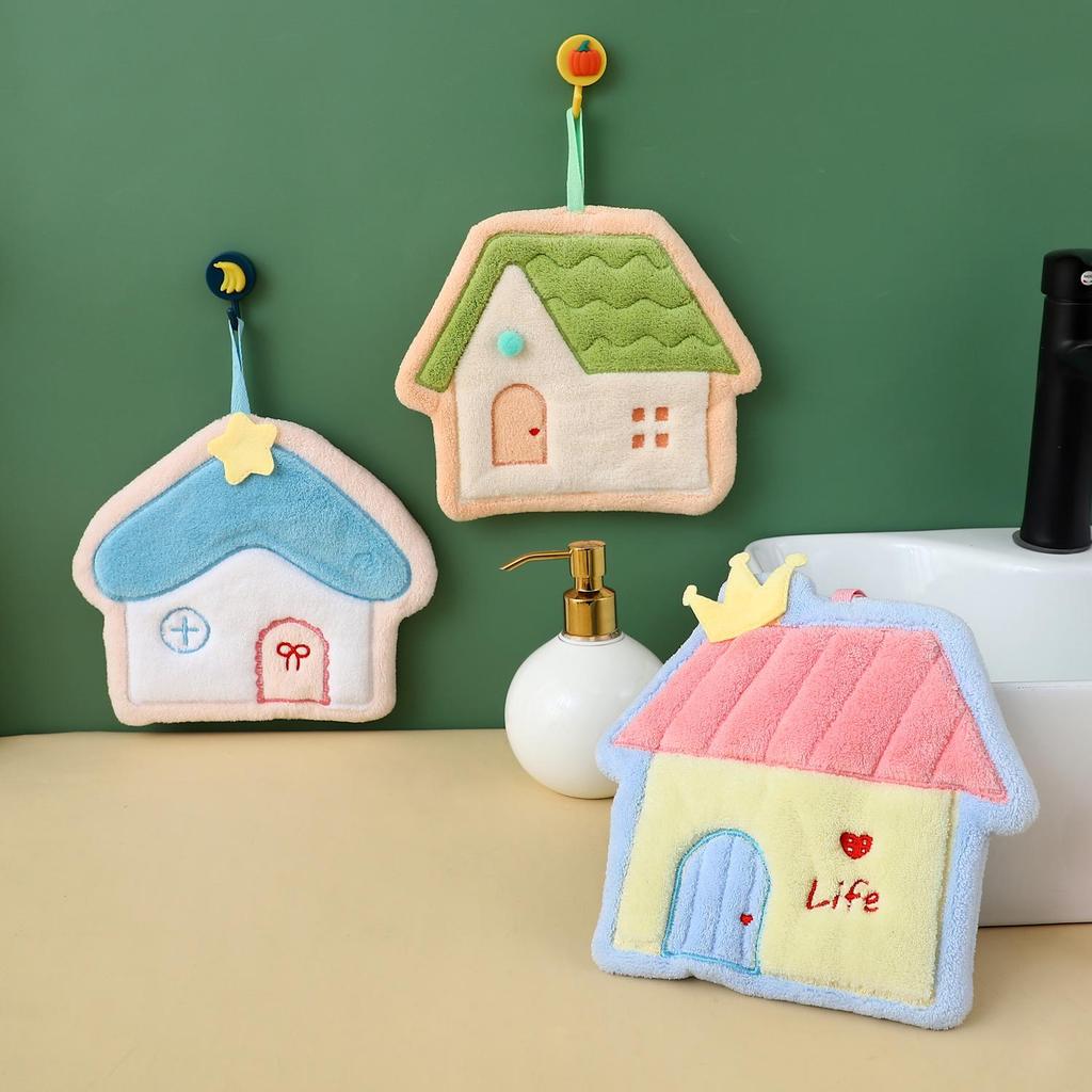 Cartoon Small House Quick-Dry Soft Hand Towel for Kitchen & Bathroom