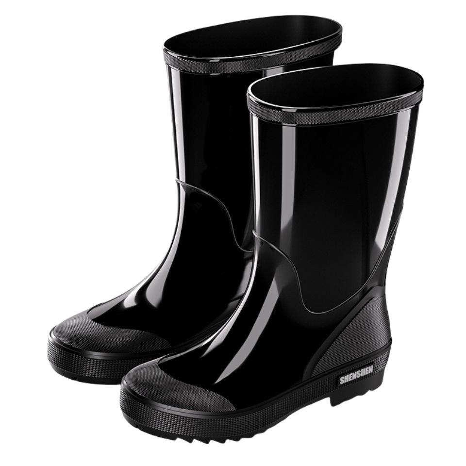 Water Shoes Fashion Rain Shoes Men's Waterproof Medium Tube Rain Boots Thick Sole Outdoor Car Wash Fishing Labor Insurance PVC Rubber Shoes
