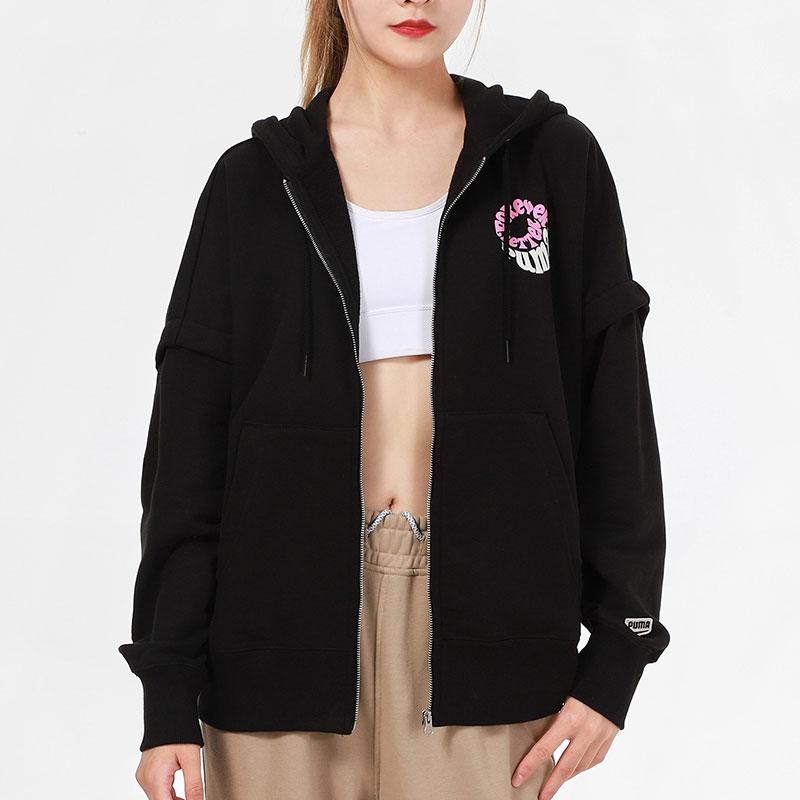 Puma Two-Piece Splice Sports Knit Hoodie Women Outerwear Black 531602-01