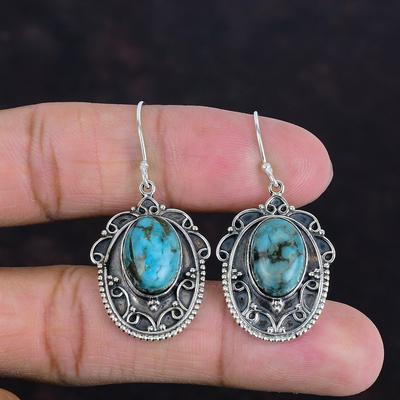 Tibetan Turquoise Gemstone Earring Vintage Earring Handmade Jewelry 925 Sterling Silver Earring Unique Jewelry Drop Earring Gifts For Mother