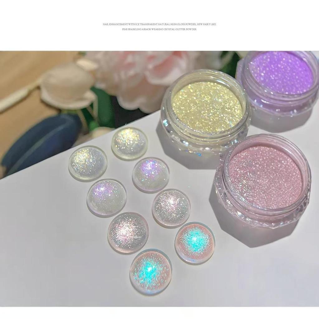 Crystal Clear Glitter Press-on Nails: Handmade Natural Highlighting with Fine Fairy Sparkle
