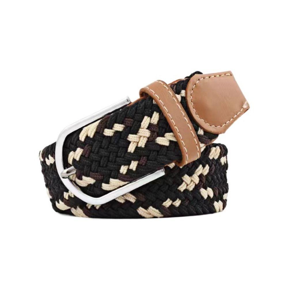 Multicolored Elastic Braided Belt No Hole Men's Waistband Durable Stretch Woven Belt  Women