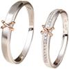 Adjustable Sterling Silver Eternal Heart Knot Couple Rings: Exquisite Two-Tone Valentine's Day Pair for Men and Women