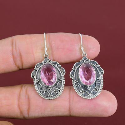Серьги с граненым розовым кунцитом, винтажные изящные ювелирные изделия, серьги из стерлингового серебра 925 пробы, оригинальные серьги с драгоценными камнями, ювелирные изделия ручной работы, подарки для матери