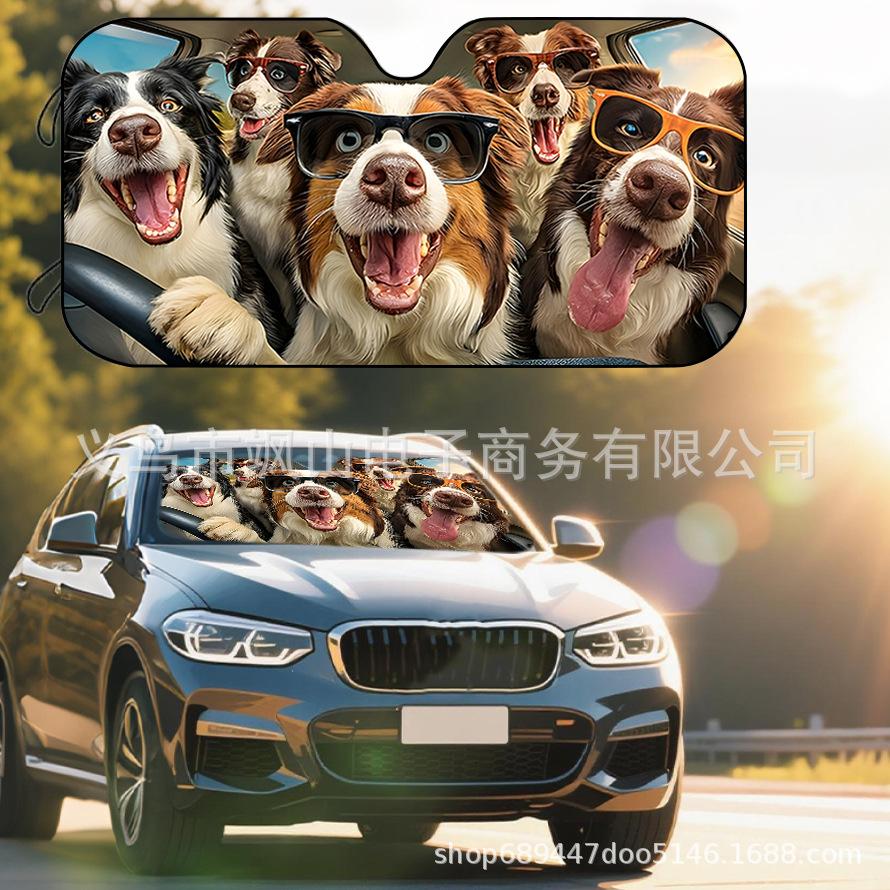 Platform Rottweiler Black Dog Print Car Front Glass Sunscreen Sunshade