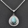 Pear Cabochon Larimar (5 Cts) Pendant Necklace Solid 925 Sterling Silver Gemstone Pendant with Chain Jewelry For Women or Girls