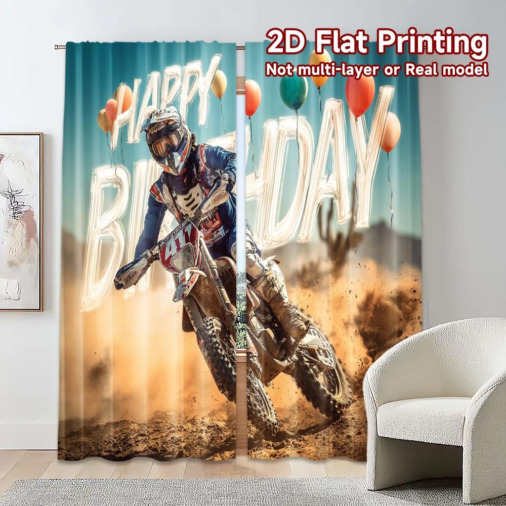 Set Of 2 Flat Printing Curtains Without Rod Birthday Thrill Popular Fashionable Fabric All Seasons Ldeal Curtain Made Polyester