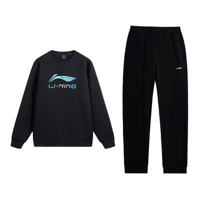 Li Ning Casual Letter Logo Print Crew Neck Pullover Long Sleeve Sweatshirt And Comfortable Long Pants Set Men Sets AWDVH35-5+AKLUE31-1