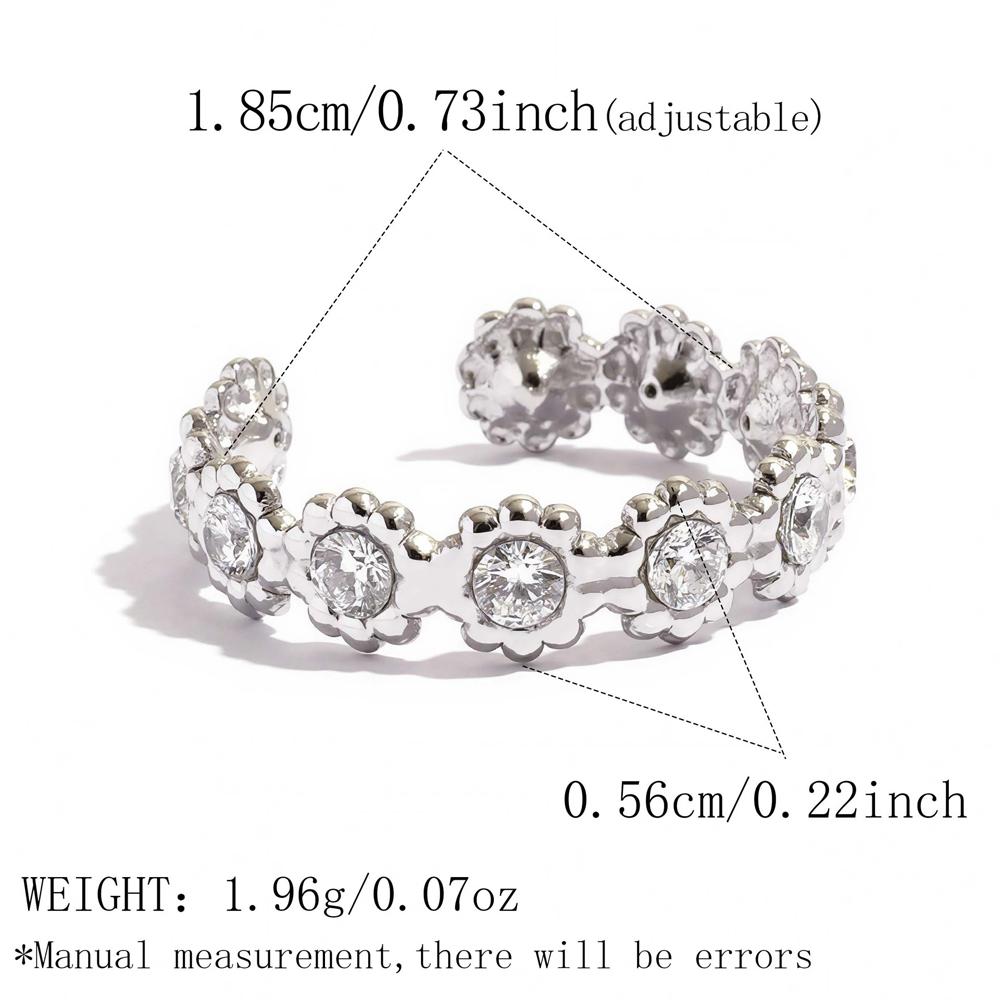 Stainless Steel Colorful Rhinestone Ring Women Lace Stackable Open Ring Exquisite Unique Wedding Couple Dating Jewelry Gifts