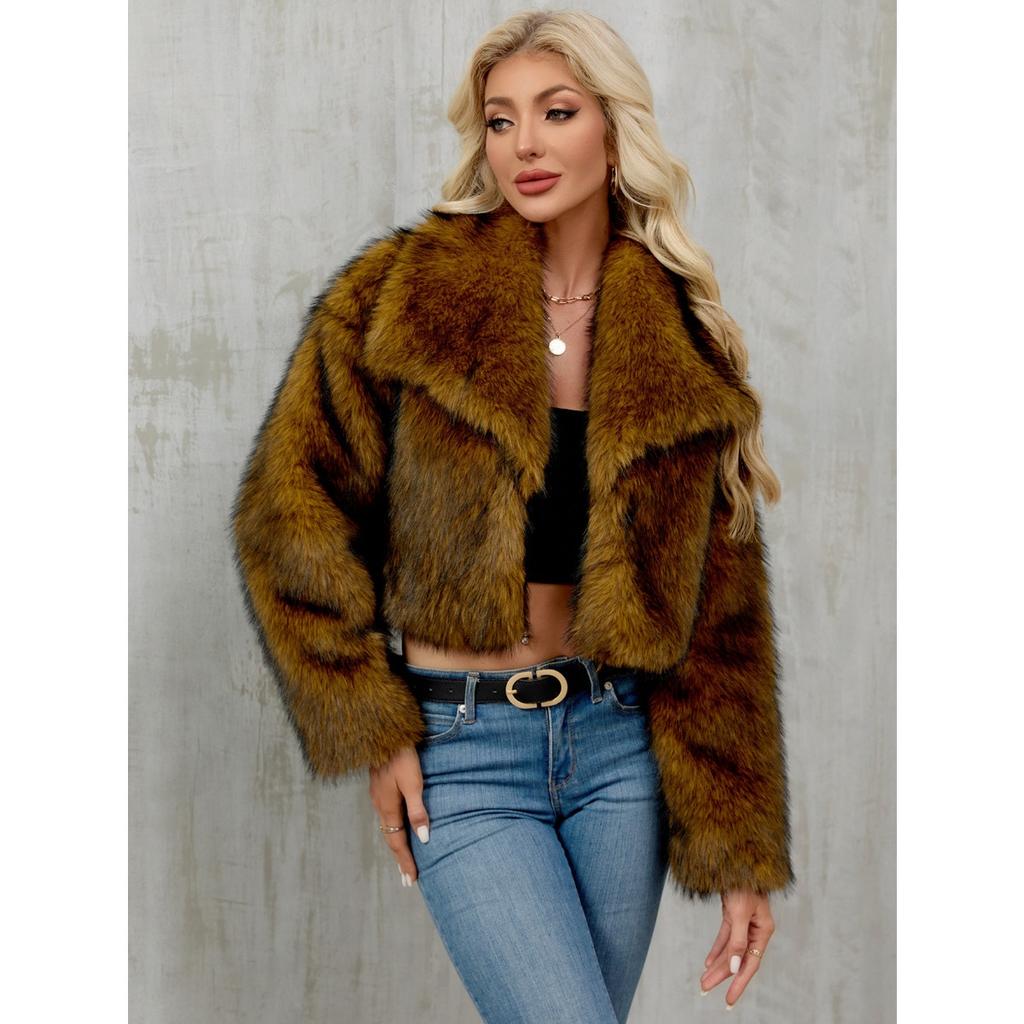 Women's Autumn and Winter New Imitation Fur Jacket Top, Women's Artificial Fur Short Plush Jacket