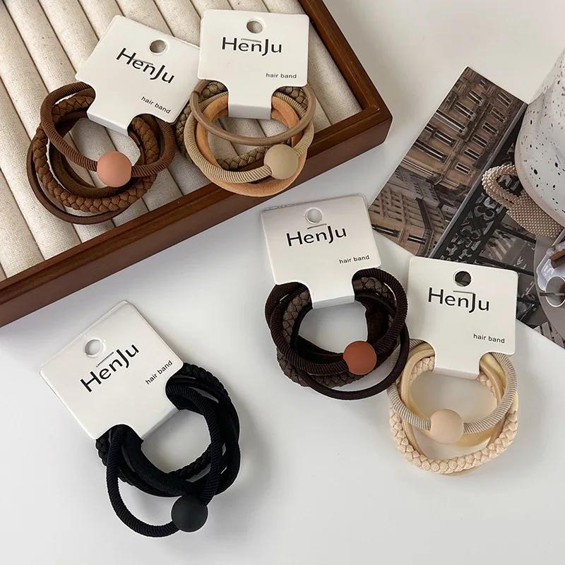 Woman Girls Colorful Bead High Elastic Hair Bands Set Sweet Ponytail Holder Scrunchie Rubber Bands Fashion Hair Accessories Set