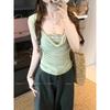 Kumikumi French style Elegant Swing Collar Pleat Sleeveless T-shirt Women clothes Summer Age-Reducing Chic Slim fit Slimming Top
