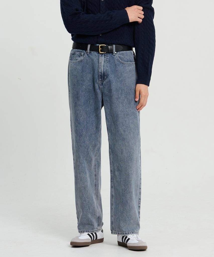 CREEDMENS Clean Semi-Wide Half-Banding Denim Pants (Blue)