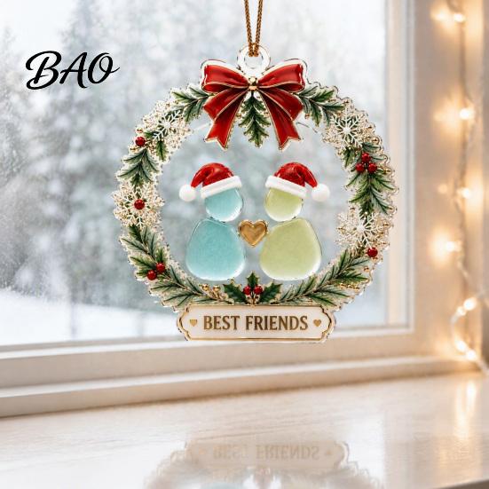 Seasonal Home Wall Decor Best Friends Christmas Wreath Pendant, Acrylic Hanging Ornament, Xmas Fireplace Pendant Decorative Piece for Holiday