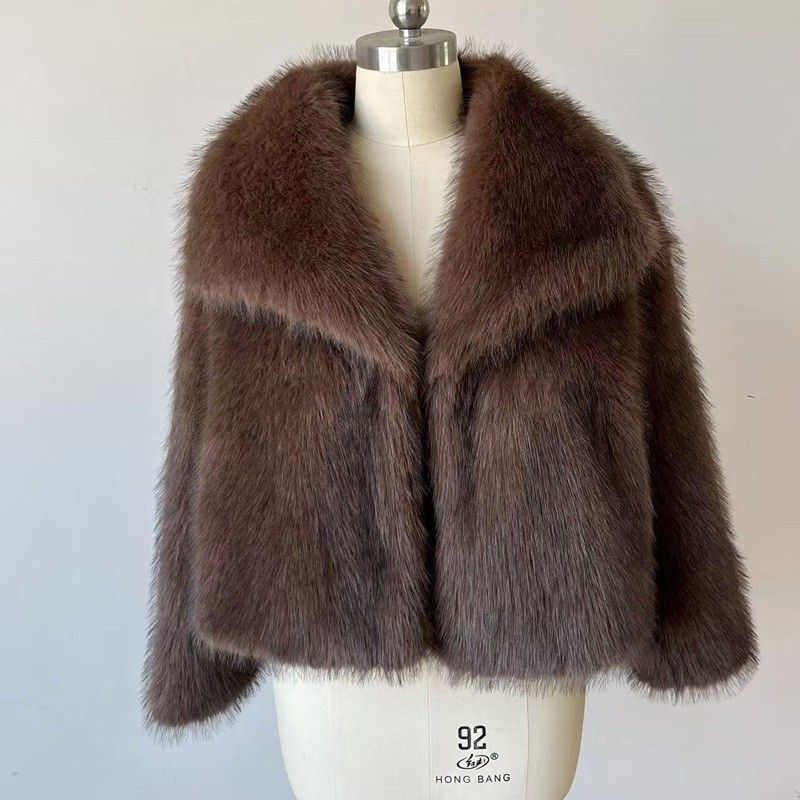European and American Outwear Fall and Winter Faux Fur Coat Outwear Women's Large Lapel Internet Celebrity Imitation Fox Fur Jacket Outwear Coat