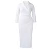 Plus Size Women Sexy Slim Fit V Neck Solid Color Bodycon Pencil Midi Dress