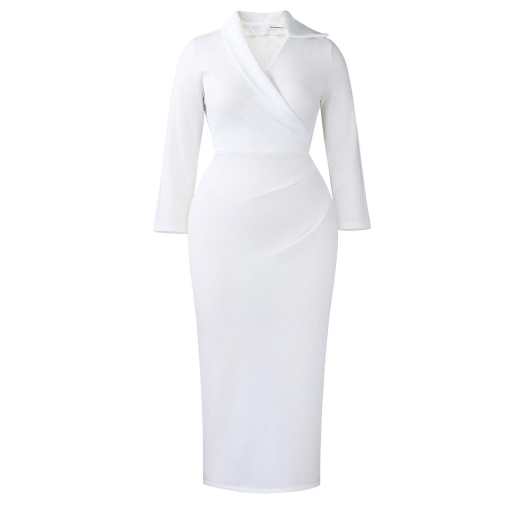 Plus Size Women Sexy Slim Fit V Neck Solid Color Bodycon Pencil Midi Dress