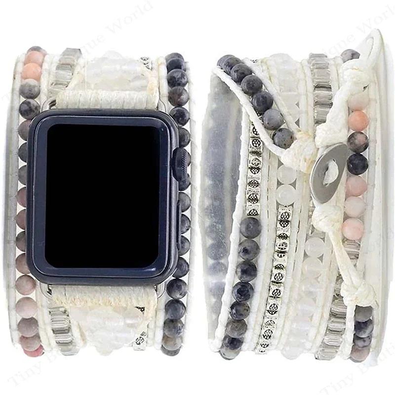 

Ремешок Bohemia для Apple Watch Ultra Ремешок 49 мм 44 мм 45 мм 41 мм 42 мм 38 Ручной работы Браслет из натуральных бусин Iwatch Серия 8 7 6 Se 5 3 42 44 45 49MM M