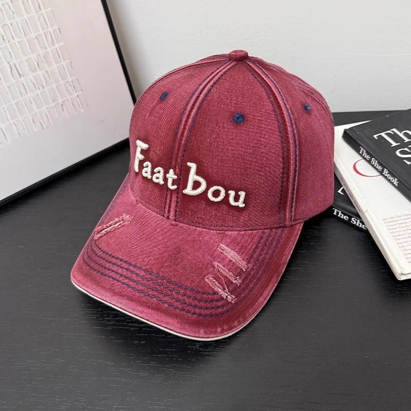 Hat Women'S Spring And Autumn Baseball Cap Alphabet Embroidery Cap Hard Top Big Head Circumference Casual Hat Men'S Ripped Hole