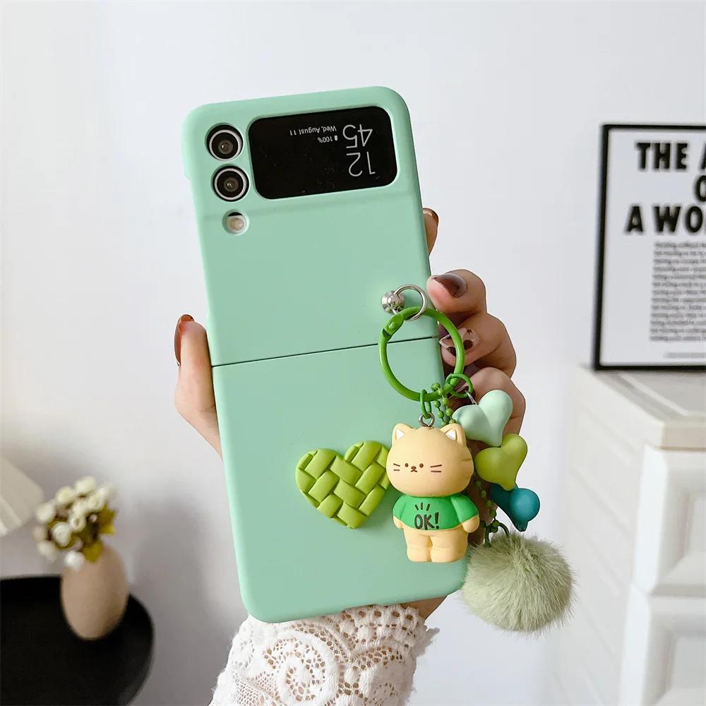 For Samsung Galaxy Z Flip 7 FE Cartoon Bear Love Heart Case For Samsung Z Flip 7 6 5 4 ZFlip 7 Hairball 3D Cartoon Pendant Cover
