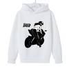 2026 Kids Unisex Hoodie: Black & White Silhouette Female Motorcycle Rider SPEED Racing Theme