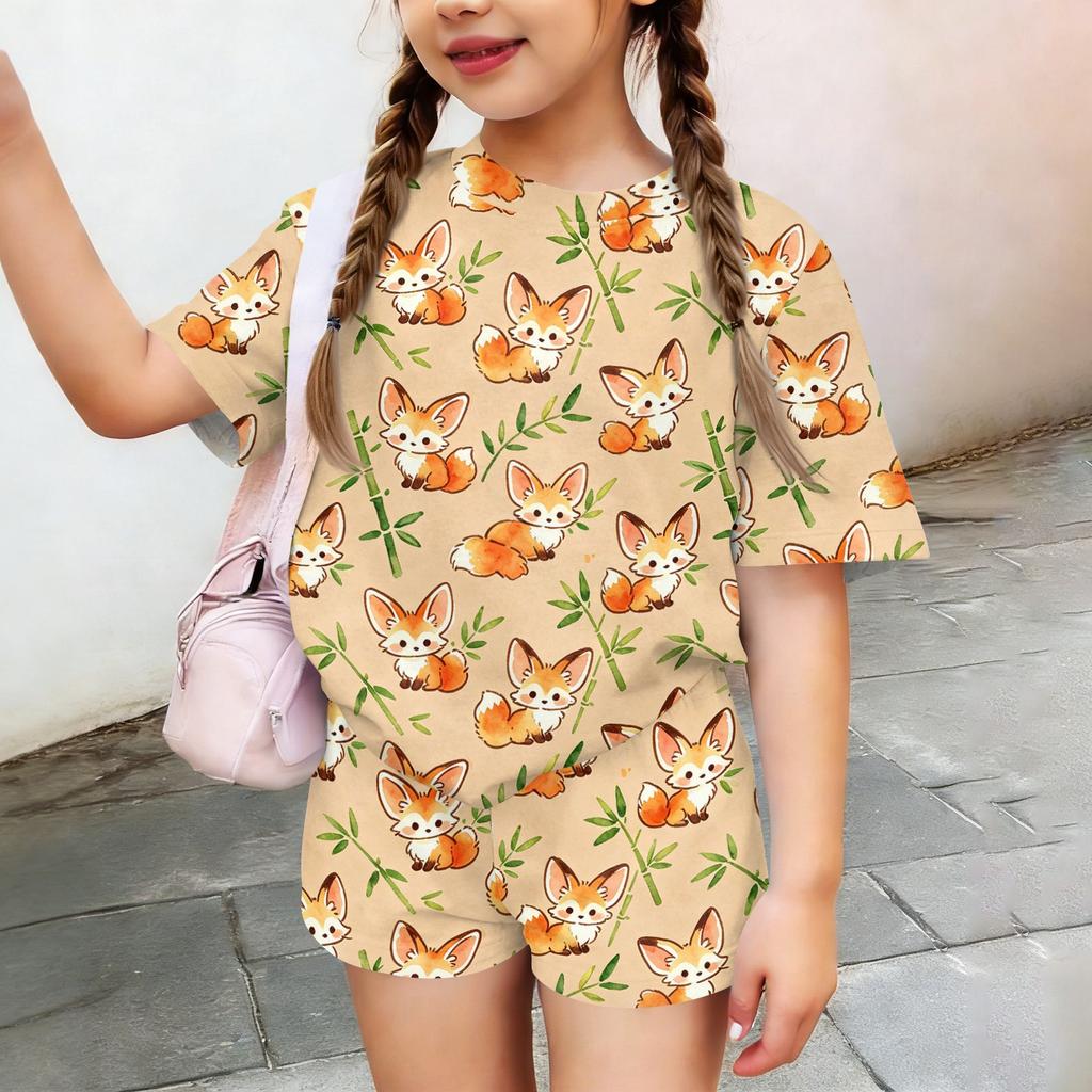 Kids Casual Short Sleeve Top and Shorts Set Animal Print Lightweight Comfortable Summer Outfit for Boys and Girls Soft Fabric