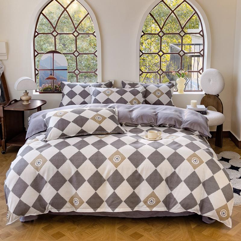 Home Warm Thickened Polished Four-piece Set Cashmere Bed Sheet Quilt Cover Dormitory Three-piece Set Bedding