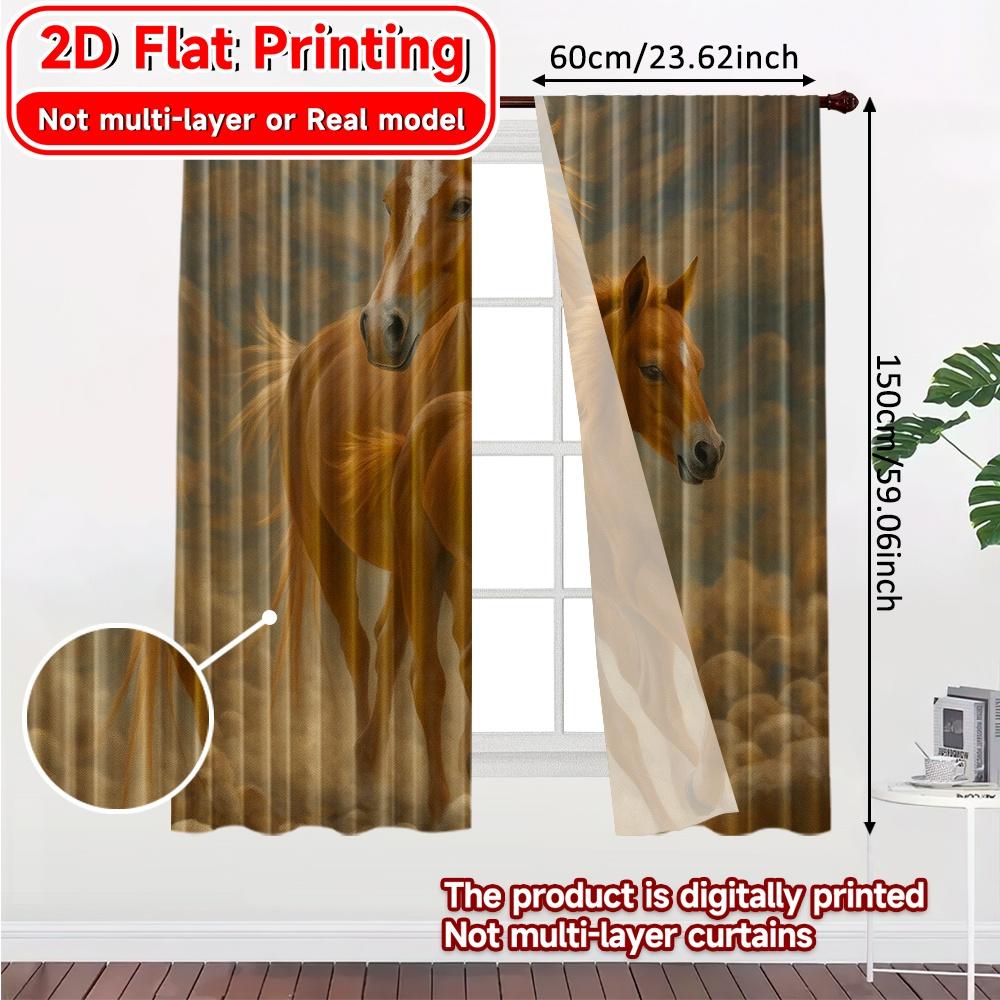 2D Flat Printing  2pcs Gallop Duo Print Popular Curtains Prints Light Filtering Curtains Festive for Grey   Semi-Transparent