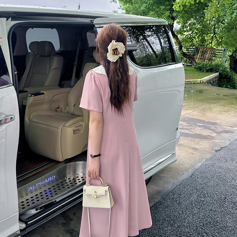 Large size fat mm French doll collar age-reducing a-word skirt summer new waist drape dress 230293