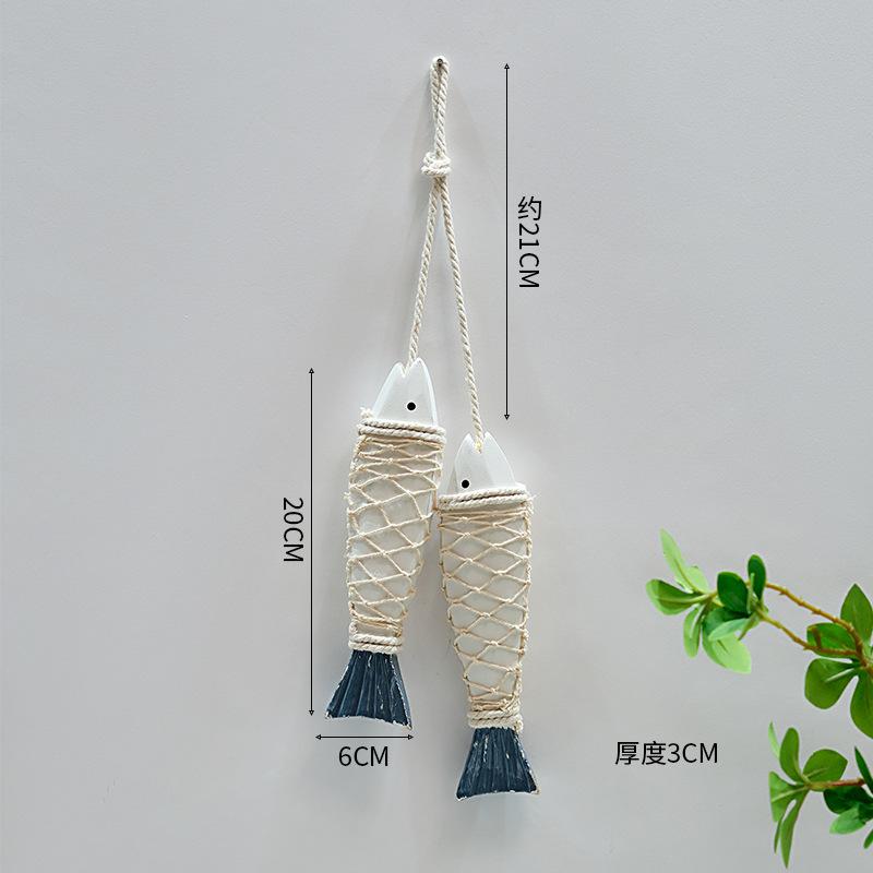 Mediterranean Style Retro Fish Pendant Hanging Wall Decor Ocean Wind Crafts Vintage Living Room Ocean Beach Theme Decor