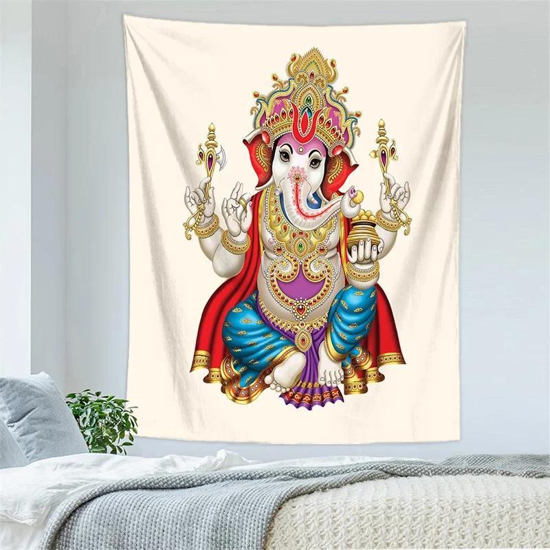 Indian God Shiva Wall Hanging Tapestry Wall Mounted Wall Cloth Gold Gacha Temple Elephant Wall Carpet Beach Yoga Mat Home Decor