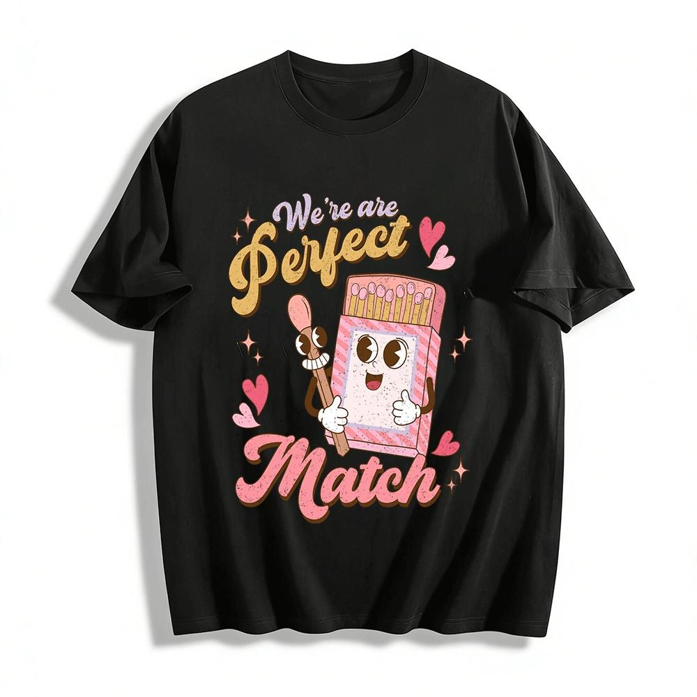 Perfect Match Cartoon Matchbox&Match Graphic Couple Casual T-shirt Pure cotton T-shirt XXS