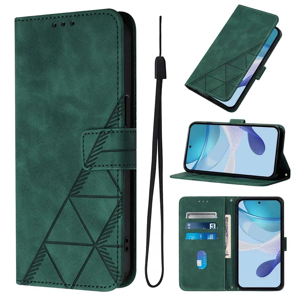Geometric Leather Wallet Case For ZTE Blade A76 A75 A73 A55 A53 Plus A52 A35 Core V60 V80 Vita Nubia Focus 2 Ultra Calf P9 Pro