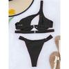Schwarz One Shoulder V-Bar Bügel Bikini Set Push Up Badeanzug Weibliche Bademode Frauen Badende Badeanzug