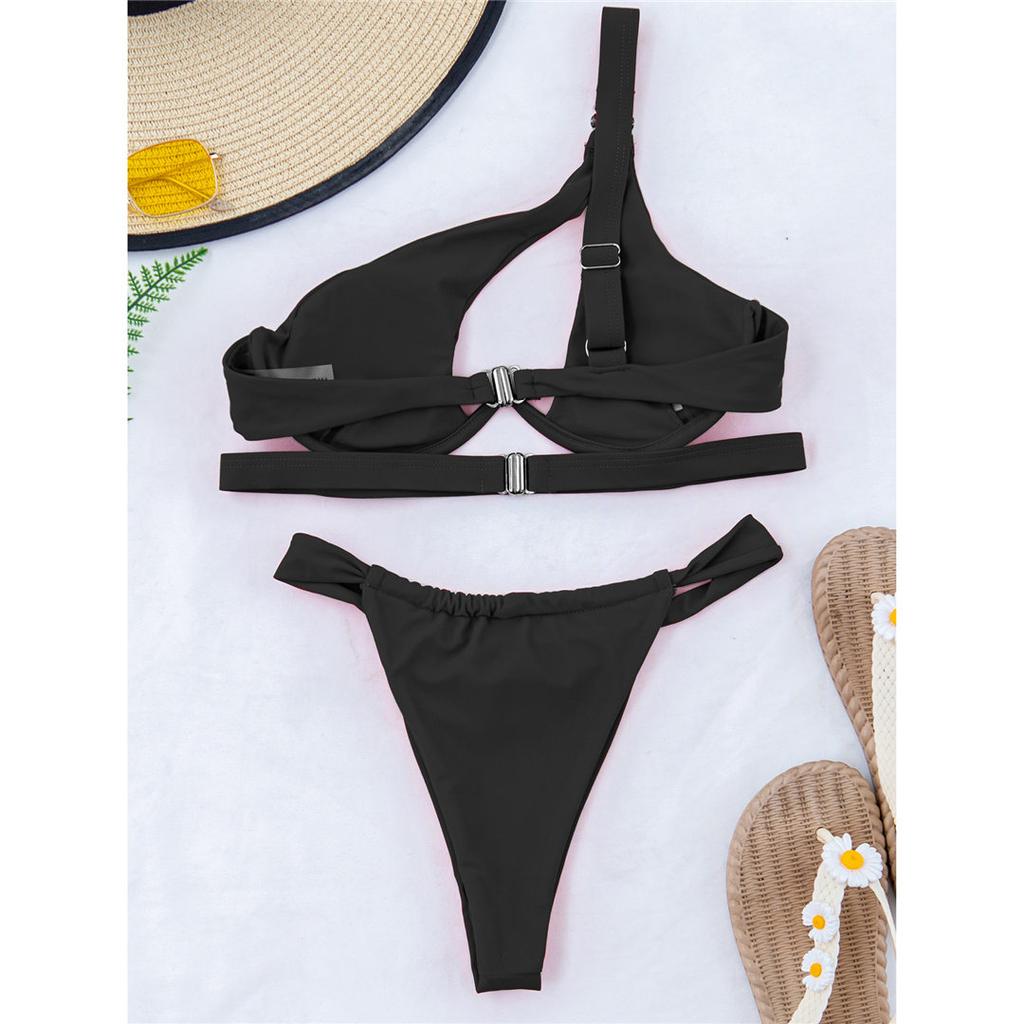 Schwarz One Shoulder V-Bar Bügel Bikini Set Push Up Badeanzug Weibliche Bademode Frauen Badende Badeanzug