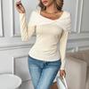 Gentle U-neck Off-the-shoulder Knitted Sweater with A Butterfly Twist Design, A Slimming and Form-fitting Long-sleeved Top for Women