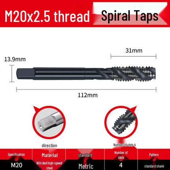 Cobalt Nitride Spiral Tap for Stainless Steel (Drill Bit: M4, M5, M6, M8, M10)