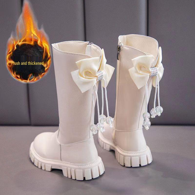 Girls' Bow Long Leather Boots - 2025 Autumn/Winter Stylish Princess Collection