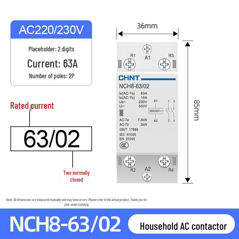 Chint NCH8-20/20 Silent AC Contactor, Single-Phase, 220V, 24V DIN Rail Mount