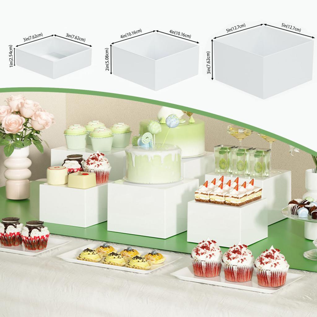 3Pcs Acrylic Boxes for Food Display Cube Risers for Cosmetics Collectibles
