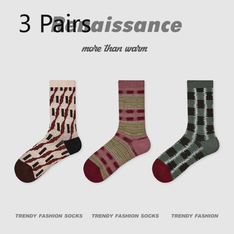 3 Pairs of Female Spring and Autumn  New Trend Retro Tube Socks